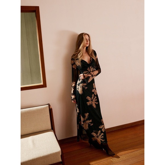 Commense Boheme Printed Cowl Neck Floral Dress black size M - Picture 6 of 9